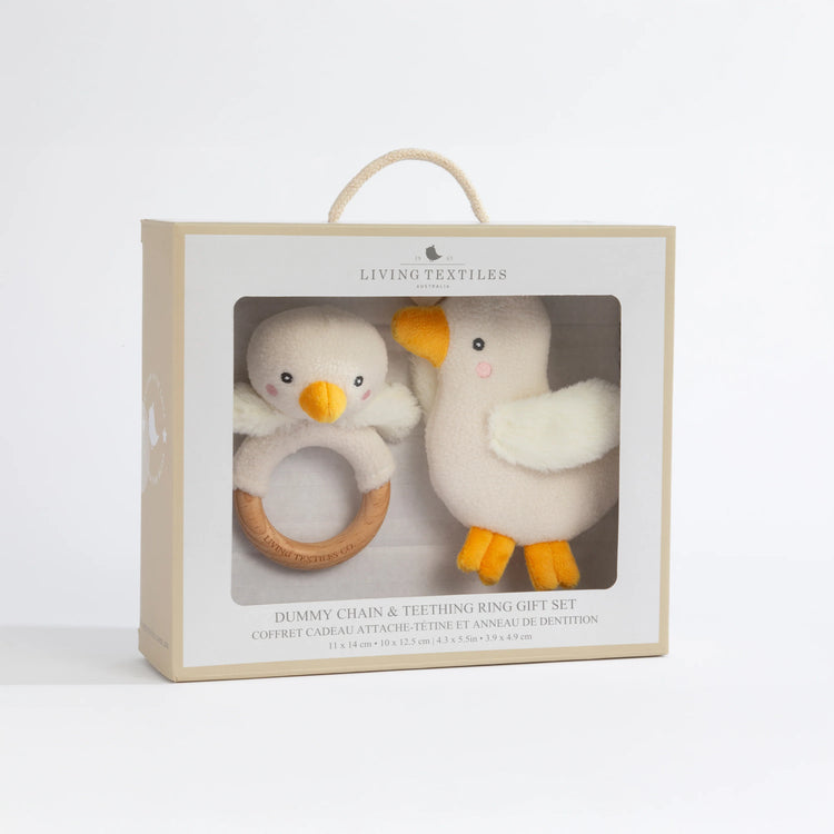 LIVING TEXTILES | RING RATTLE & DUMMY CHAIN GIFT SET - GOOSEY GOOSEY