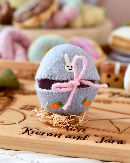 TARA TREASURES | FELT EGG COVER - PURPLE WITH BUNNY MOTIF