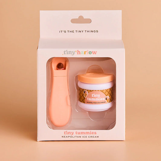 TINY HARLOW | TINY TUMMIES FOOD JAR & SPOON SET - NEAPOLITAN ICECREAM