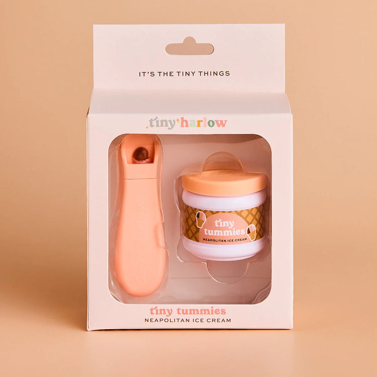TINY HARLOW | TINY TUMMIES FOOD JAR & SPOON SET - NEAPOLITAN ICECREAM