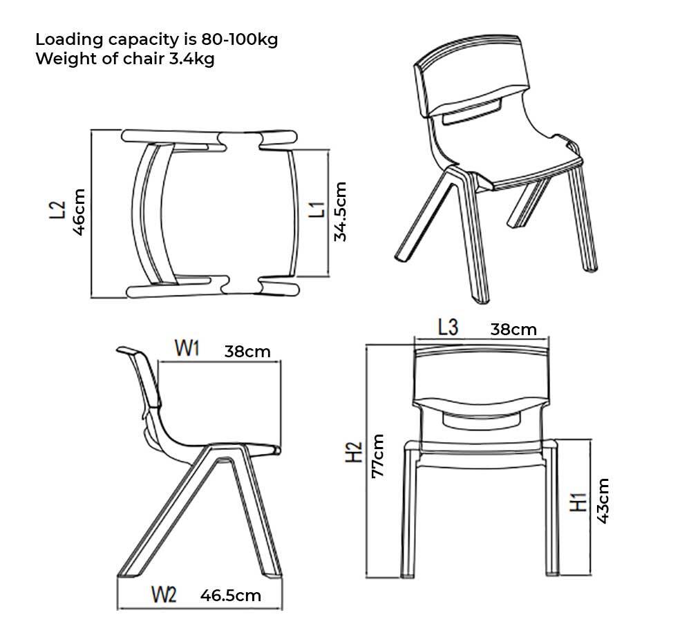 BILLY KIDZ | RESIN STACKABLE CHAIR - ADULT GREY 44CM by BILLY KIDZ - The Playful Collective