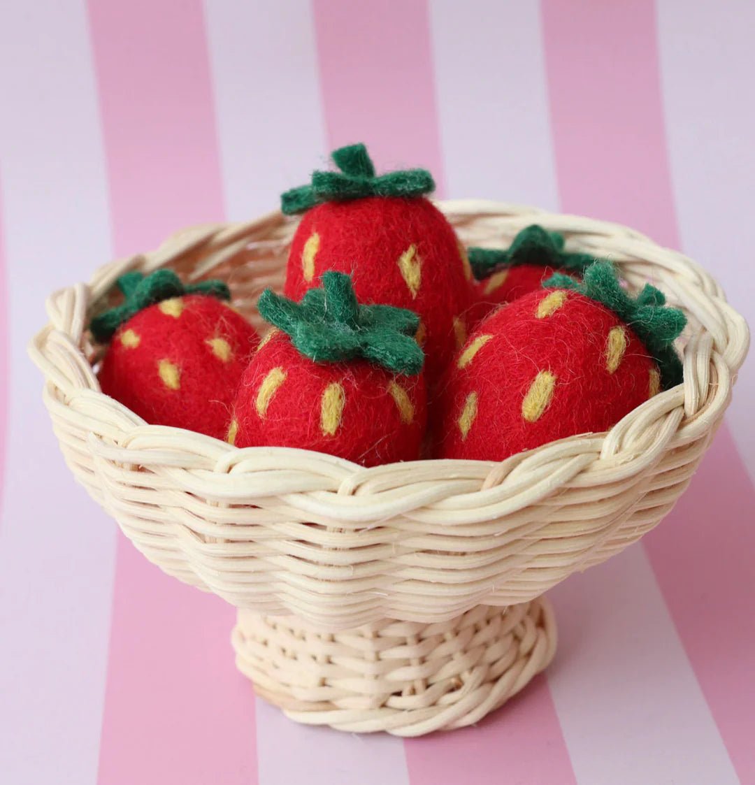 JUNI MOON | RATTAN FOOTED FRAISE BOWL WITH STRAWBERRIES *PRE - ORDER* Large 5 Red Strawberries by JUNI MOON - The Playful Collective