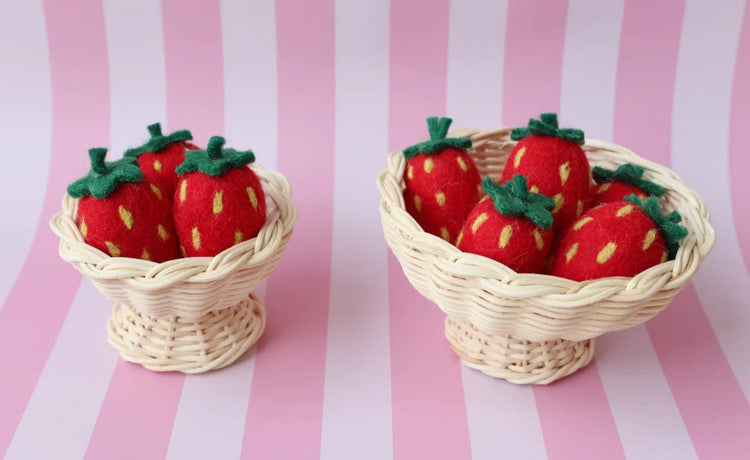 JUNI MOON | RATTAN FOOTED FRAISE BOWL WITH STRAWBERRIES *PRE - ORDER* Large 5 Red Strawberries by JUNI MOON - The Playful Collective