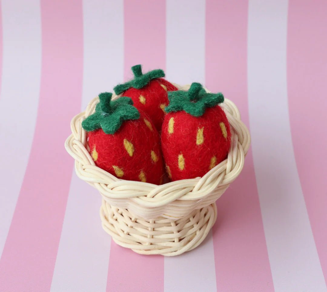 JUNI MOON | RATTAN FOOTED FRAISE BOWL WITH STRAWBERRIES *PRE - ORDER* Large 5 Red Strawberries by JUNI MOON - The Playful Collective