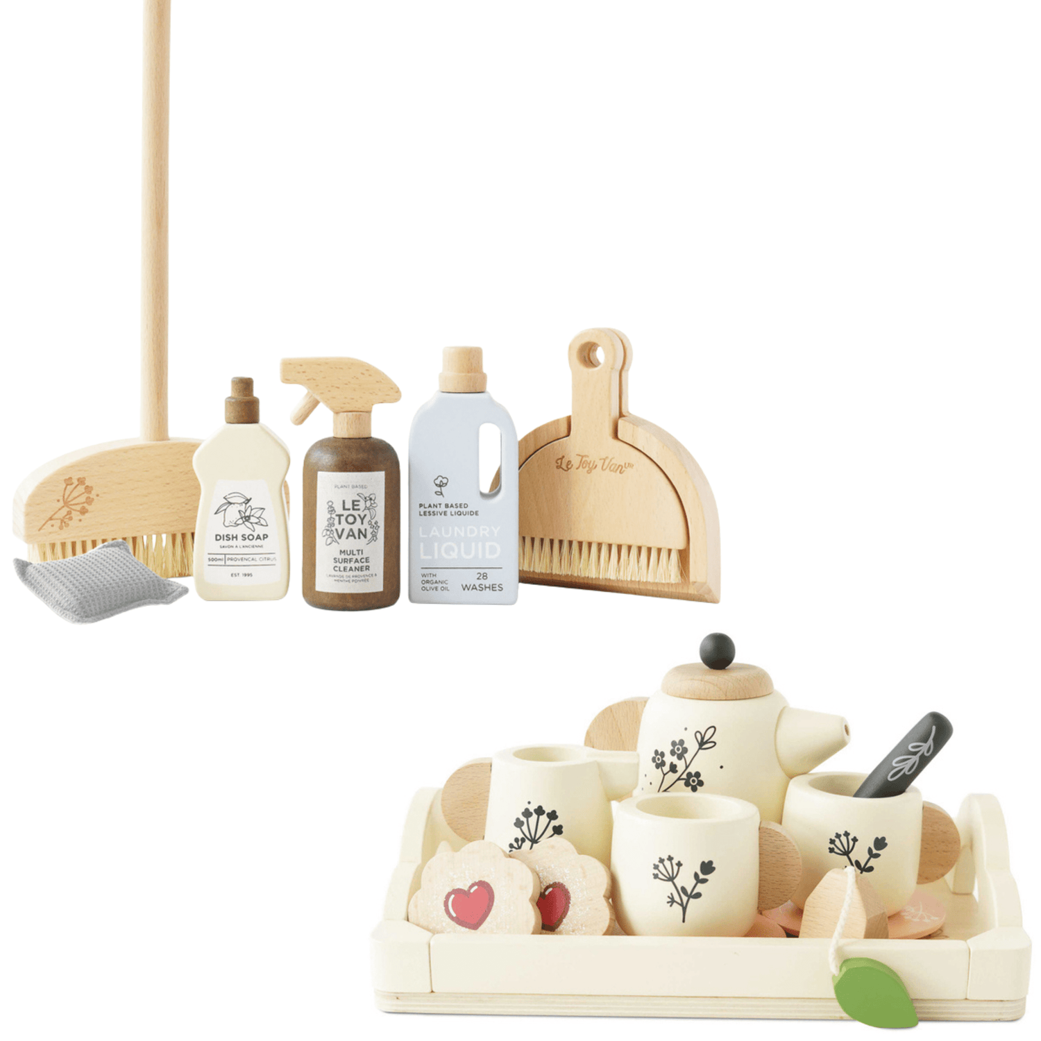 LE TOY VAN | ECO - FRIENDLY CLEANING SET & WOODEN TEA SET AND TRAY BUNDLE by LE TOY VAN - The Playful Collective