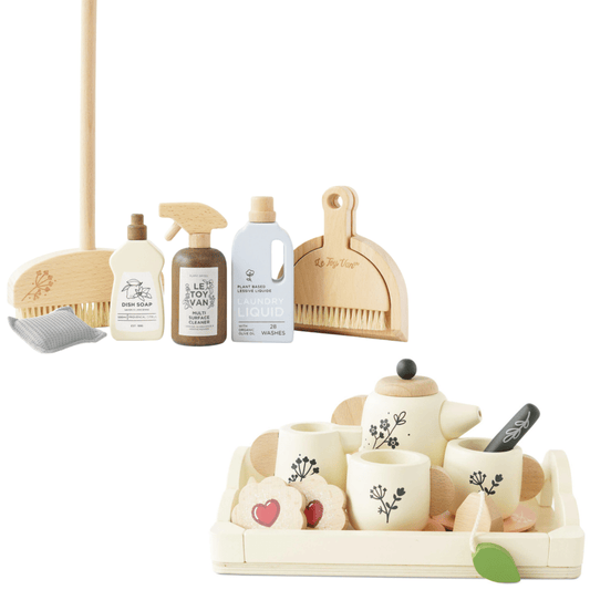 LE TOY VAN | ECO - FRIENDLY CLEANING SET & WOODEN TEA SET AND TRAY BUNDLE by LE TOY VAN - The Playful Collective