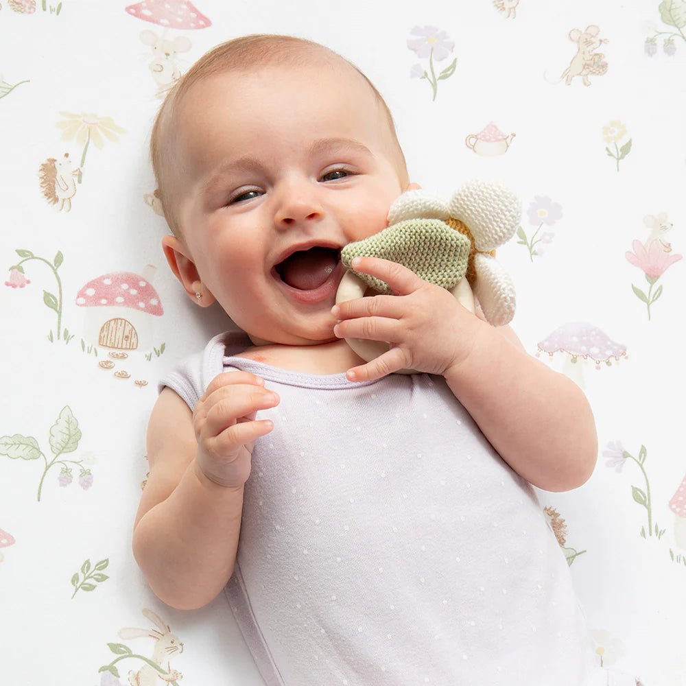 LIVING TEXTILES | DAISY TEETHING RING RATTLE by LIVING TEXTILES - The Playful Collective