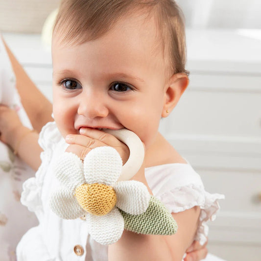LIVING TEXTILES | DAISY TEETHING RING RATTLE by LIVING TEXTILES - The Playful Collective