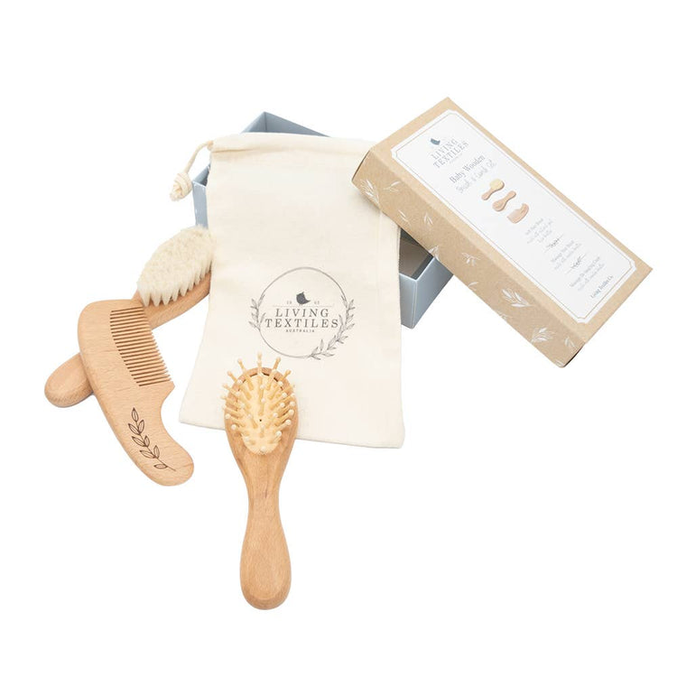 LIVING TEXTILES | WOODEN BABY BRUSH & COMB SET - 3PC by LIVING TEXTILES - The Playful Collective