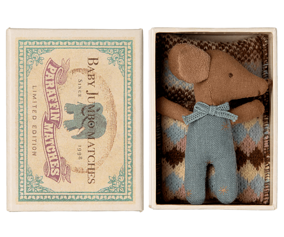 MAILEG | SLEEPY WAKEY BABY MOUSE IN MATCHBOX - BLUE by MAILEG - The Playful Collective