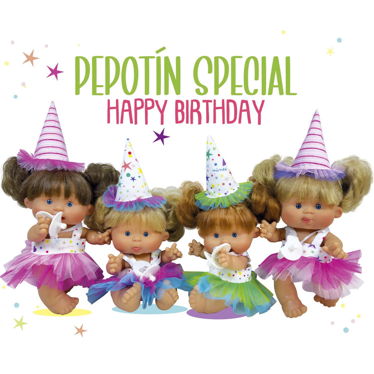 NINES D'ONIL | BABY DOLL PEPOTIN SPECIAL HAPPY BIRTHDAY (21CM) Pink Blonde Hair by NINES D'ONIL DOLLS - The Playful Collective