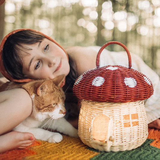 OLLI ELLA | RATTAN MUSHROOM BASKET - RED by OLLI ELLA - The Playful Collective