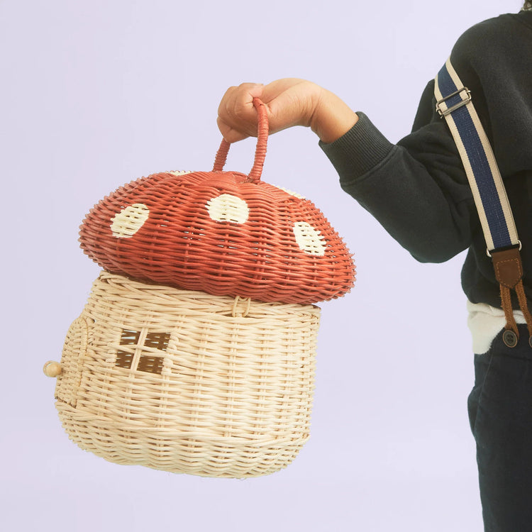 OLLI ELLA | RATTAN MUSHROOM BASKET - RED by OLLI ELLA - The Playful Collective