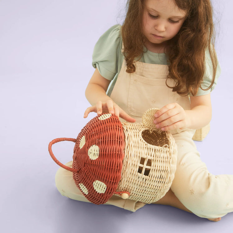 OLLI ELLA | RATTAN MUSHROOM BASKET - RED by OLLI ELLA - The Playful Collective