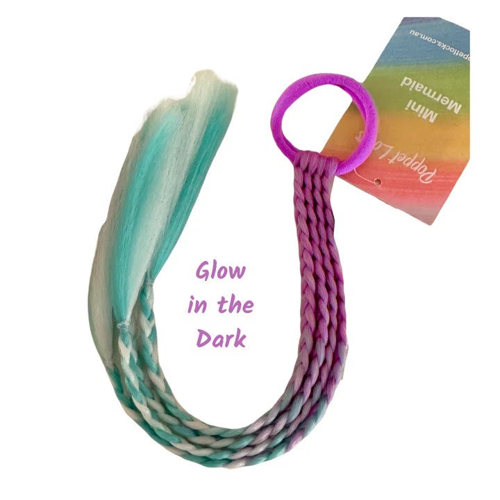 POPPET LOCKS | 12" MINI MERMAID PONYTAIL - GLOW IN THE DARK (PURPLE/WHITE/AQUA) by POPPET LOCKS - The Playful Collective