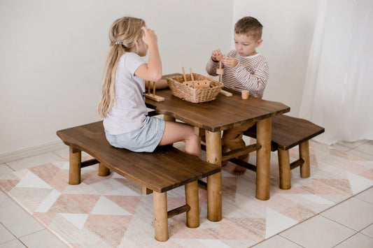 QTOYS | ACACIA (HARDWOOD) TREE TABLE AND 2 BENCH SEATS by QTOYS - The Playful Collective