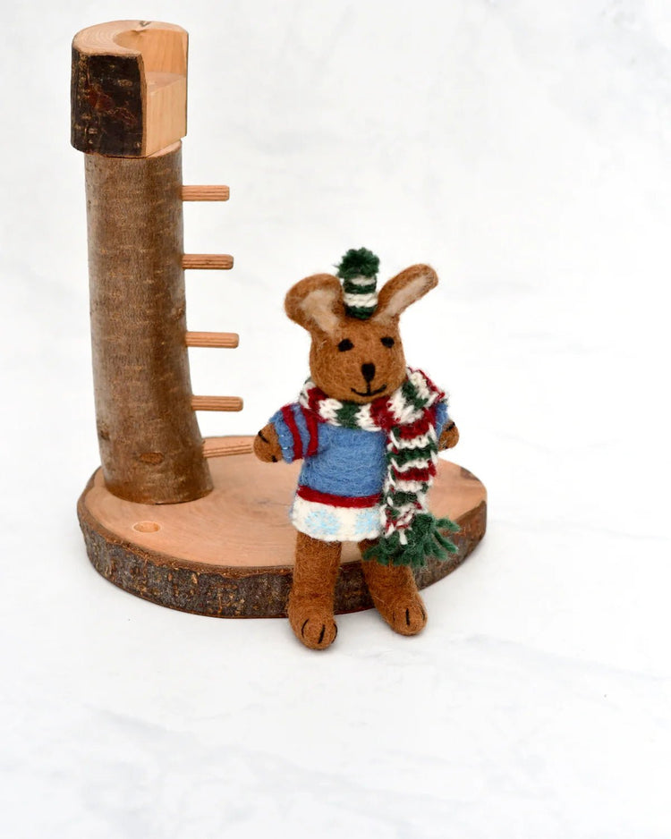 TARA TREASURES | FELT BROWN HARE RABBIT WITH BLUE SWEATER CHRISTMAS TREE DECORATION by TARA TREASURES - The Playful Collective