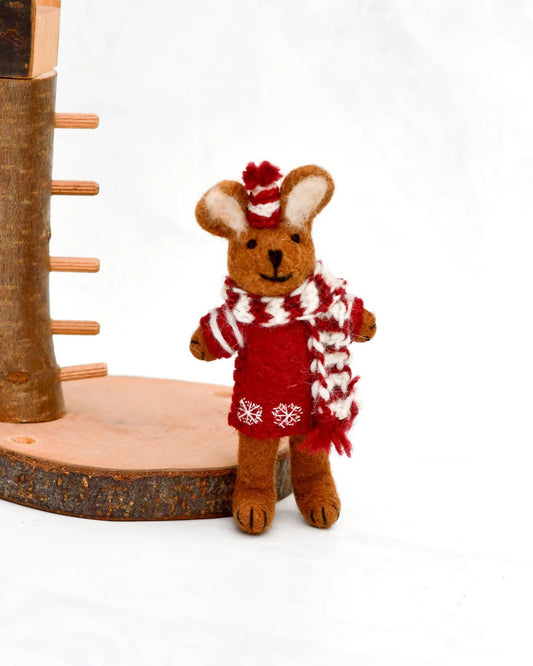 TARA TREASURES | FELT BROWN HARE RABBIT WITH RED SWEATER CHRISTMAS TREE DECORATION by TARA TREASURES - The Playful Collective