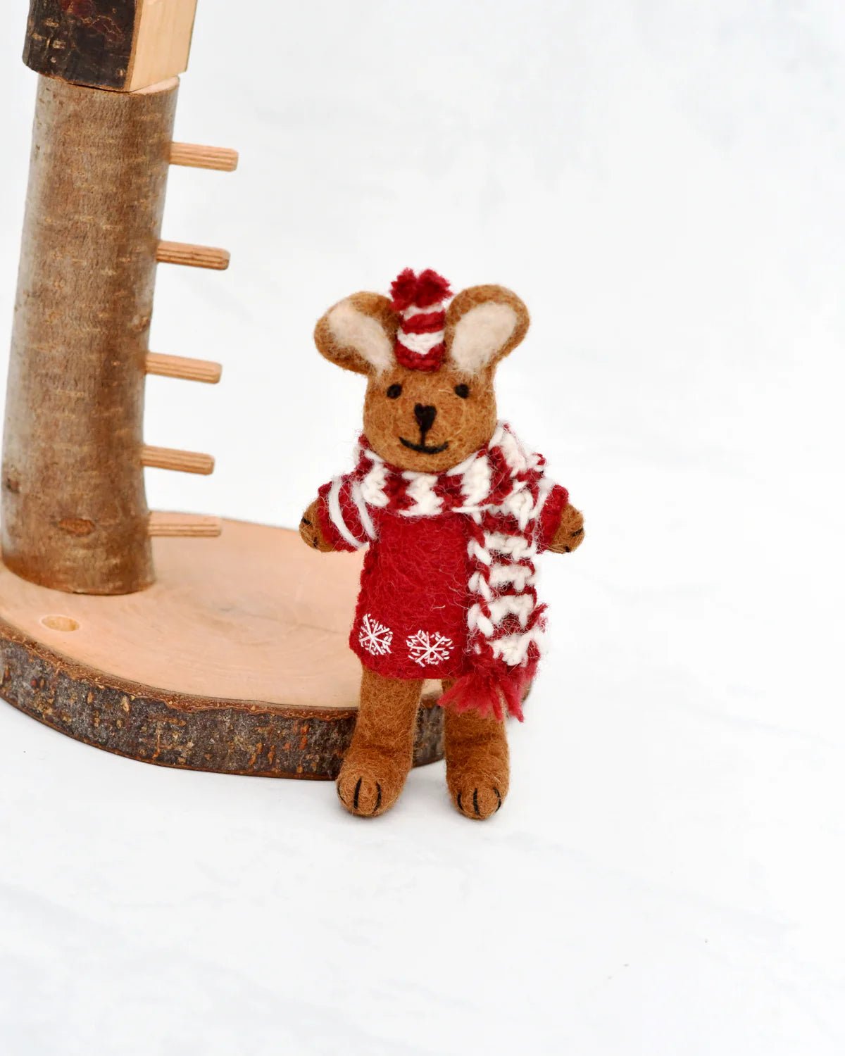 TARA TREASURES | FELT BROWN HARE RABBIT WITH RED SWEATER CHRISTMAS TREE DECORATION by TARA TREASURES - The Playful Collective