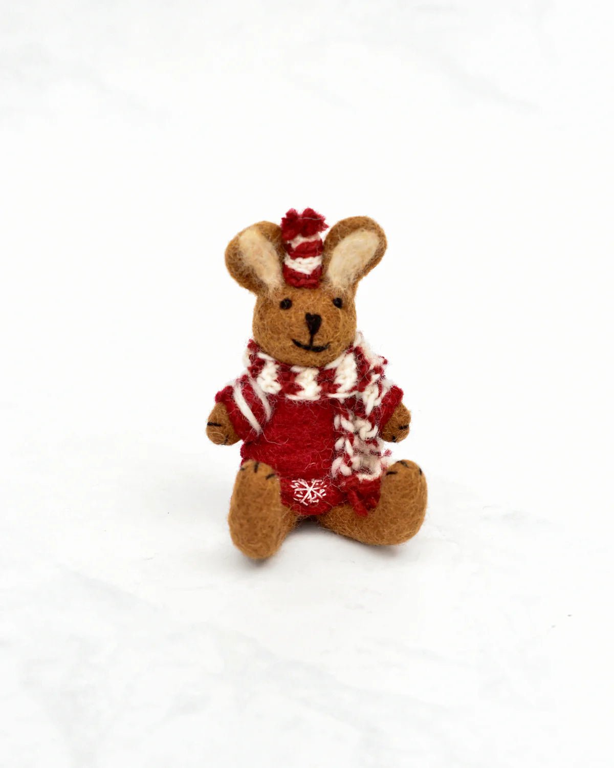 TARA TREASURES | FELT BROWN HARE RABBIT WITH RED SWEATER CHRISTMAS TREE DECORATION by TARA TREASURES - The Playful Collective