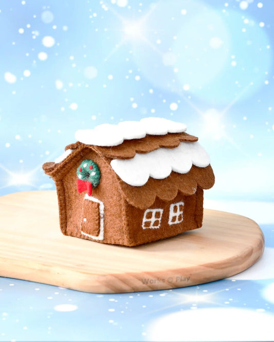 TARA TREASURES | FELT CHOCOLATE GINGERBREAD HOUSE WITH GREEN CHRISTMAS WREATH by TARA TREASURES - The Playful Collective
