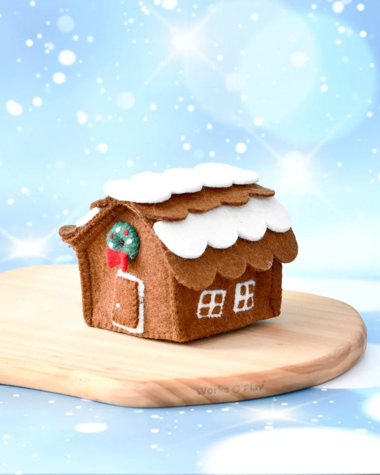 TARA TREASURES | FELT CHOCOLATE GINGERBREAD HOUSE WITH GREEN CHRISTMAS WREATH by TARA TREASURES - The Playful Collective