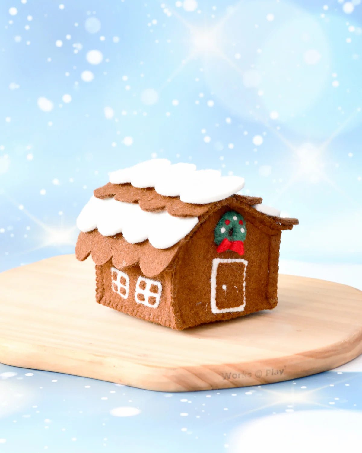 TARA TREASURES | FELT CHOCOLATE GINGERBREAD HOUSE WITH GREEN CHRISTMAS WREATH by TARA TREASURES - The Playful Collective