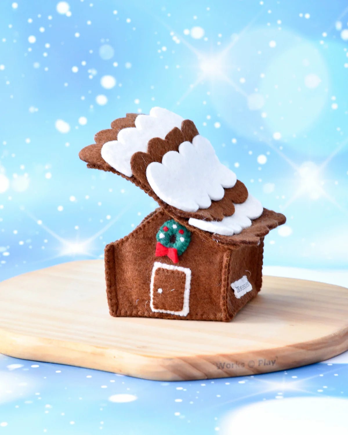 TARA TREASURES | FELT CHOCOLATE GINGERBREAD HOUSE WITH GREEN CHRISTMAS WREATH by TARA TREASURES - The Playful Collective