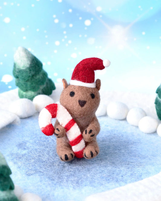 TARA TREASURES | FELT CHRISTMAS WOMBAT WITH CANDY CANE TOY by TARA TREASURES - The Playful Collective
