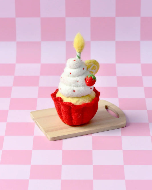 TARA TREASURES | FELT GIANT CUPCAKE - STRAWBERRY WITH CANDLE by TARA TREASURES - The Playful Collective