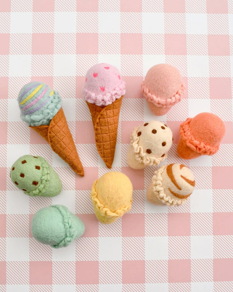 TARA TREASURES | FELT ICE CREAM SET - WAFFLE CONES & 9 ICE CREAM SCOOPS *PRE-ORDER* by TARA TREASURES - The Playful Collective