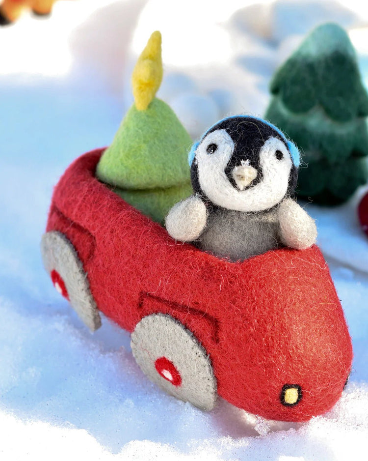 TARA TREASURES | FELT PENGUIN IN TOY CAR WITH CHRISTMAS TREE TOY *PRE - ORDER* by TARA TREASURES - The Playful Collective