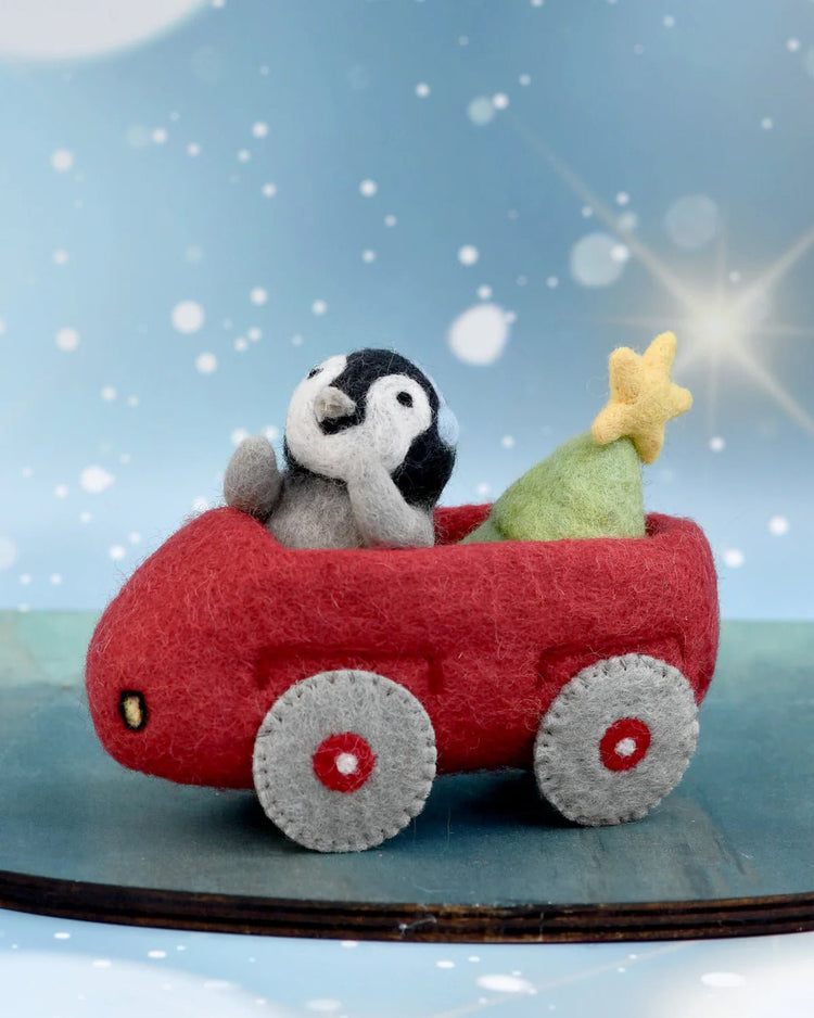 TARA TREASURES | FELT PENGUIN IN TOY CAR WITH CHRISTMAS TREE TOY *PRE - ORDER* by TARA TREASURES - The Playful Collective