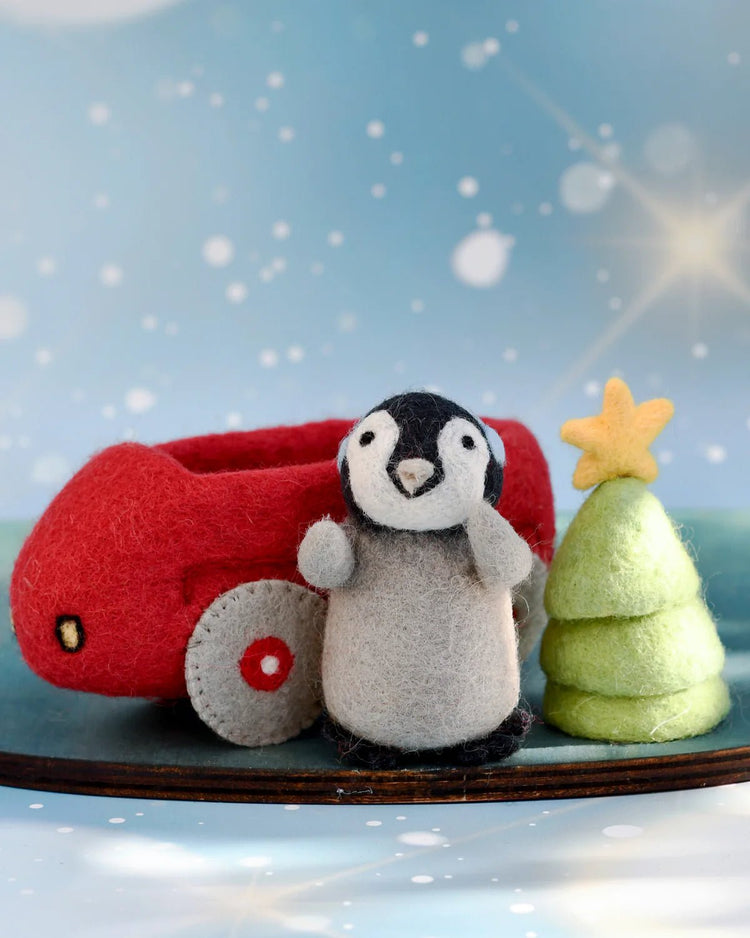 TARA TREASURES | FELT PENGUIN IN TOY CAR WITH CHRISTMAS TREE TOY *PRE - ORDER* by TARA TREASURES - The Playful Collective