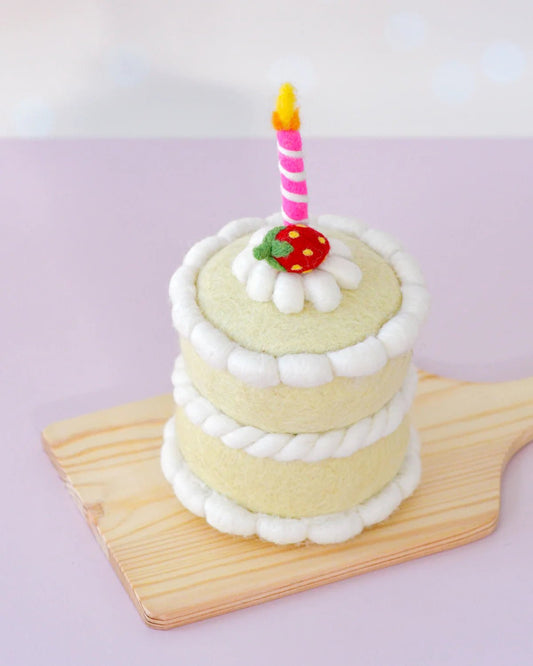 TARA TREASURES | FELT STRAWBERRY SHORTCAKE BIRTHDAY CAKE WITH CANDLE by TARA TREASURES - The Playful Collective