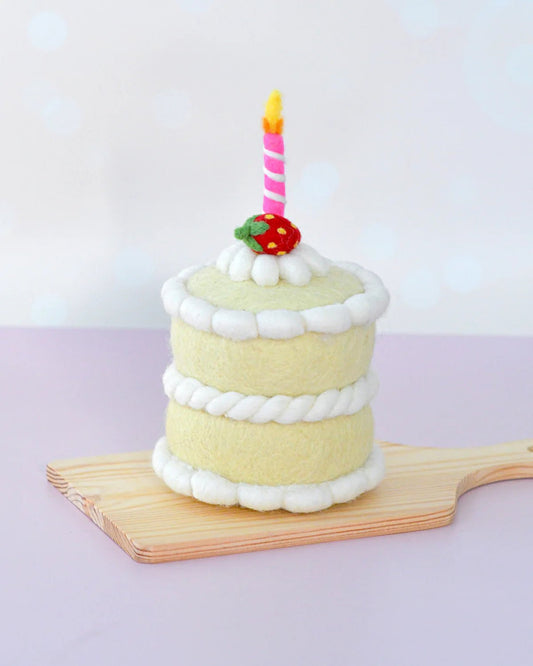 TARA TREASURES | FELT STRAWBERRY SHORTCAKE BIRTHDAY CAKE WITH CANDLE by TARA TREASURES - The Playful Collective