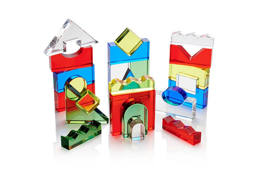 TICKIT | COLOURED CRYSTAL 25PC BLOCK SET WITH MIRROR & TEACHERS GUIDE by TICKIT - The Playful Collective