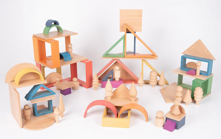 TICKIT | WOODEN ARCHITECT SHAPES SET OF 52 (RAINBOW & NATURAL SETS COMBINED) by TICKIT - The Playful Collective