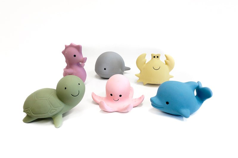 TIKIRI | NATURAL RUBBER BABY RATTLE & BATH TOY SET - MY FIRST OCEAN ANIMALS by TIKIRI - The Playful Collective