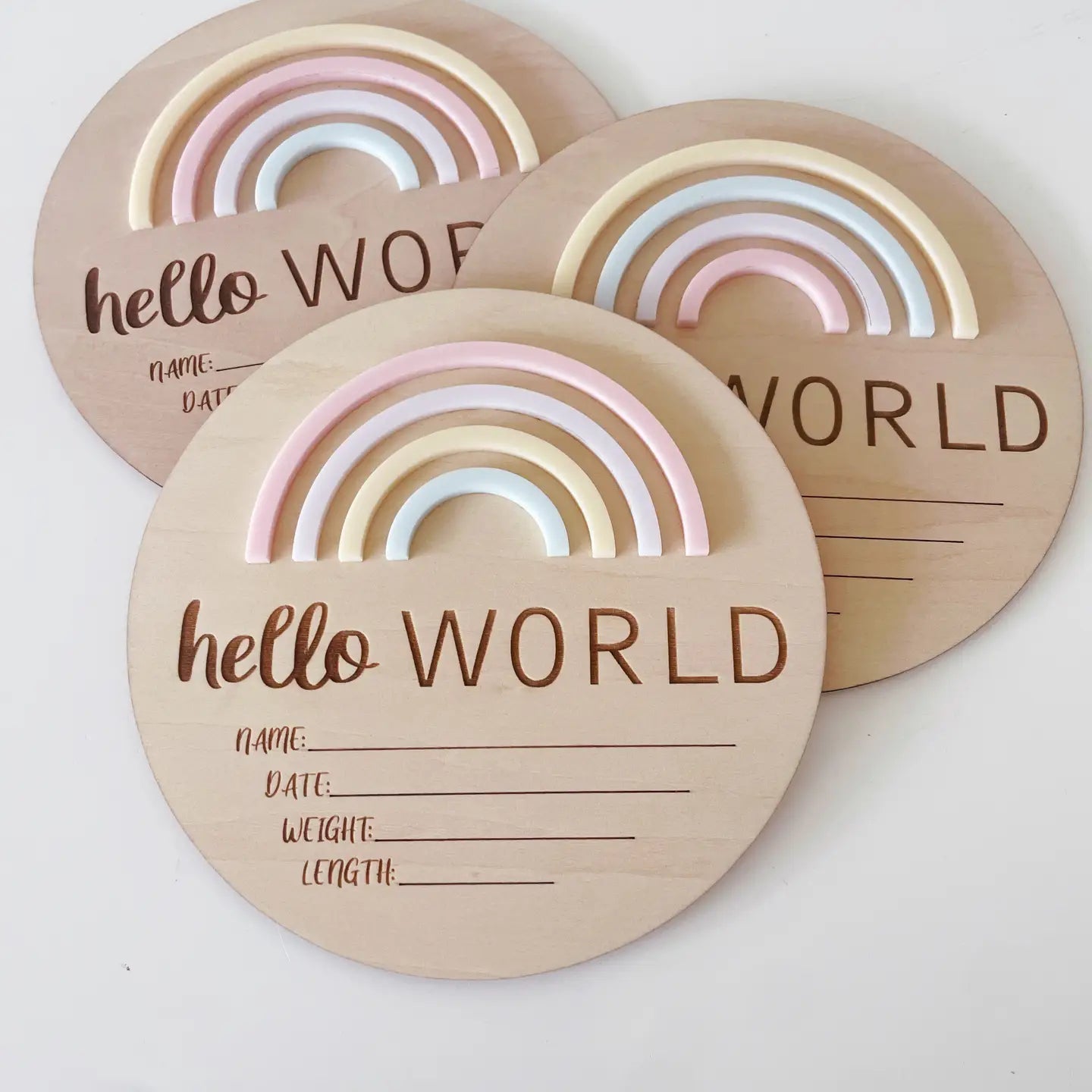 TIMBER TINKERS | BIRTH ANNOUNCEMENT SIGN - HELLO WORLD RAINBOW SORBET by TIMBER TINKERS - The Playful Collective