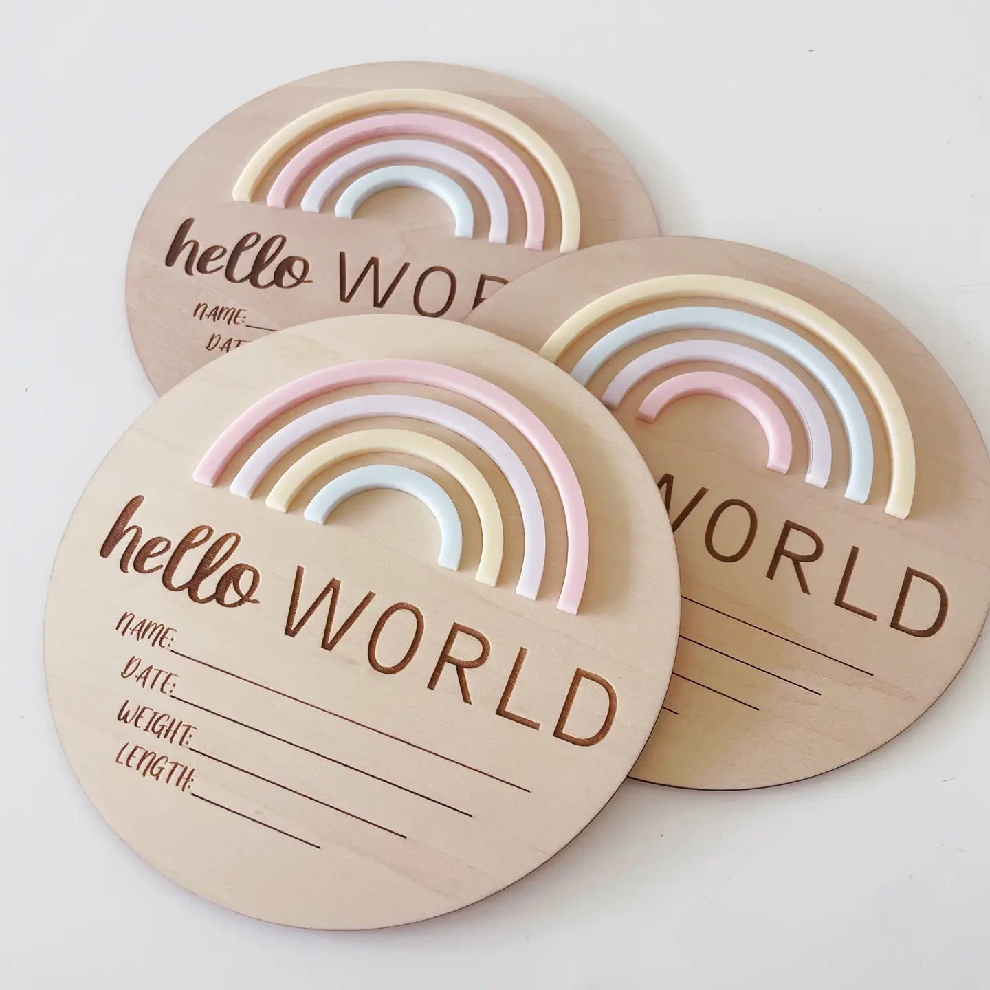 TIMBER TINKERS | BIRTH ANNOUNCEMENT SIGN - HELLO WORLD RAINBOW SORBET by TIMBER TINKERS - The Playful Collective