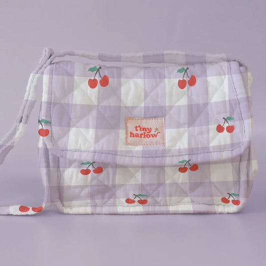 TINY HARLOW | CONVERTIBLE DOLL'S NAPPY BAG SET - LILAC GINGHAM CHERRY *PRE-ORDER* by TINY HARLOW - The Playful Collective