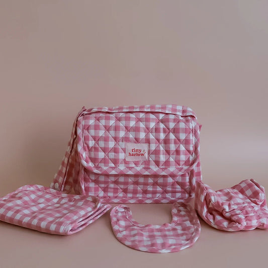 TINY HARLOW | CONVERTIBLE DOLL'S NAPPY BAG SET - PINK GINGHAM *PRE - ORDER* by TINY HARLOW - The Playful Collective