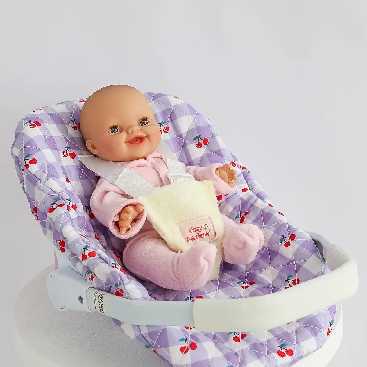 TINY HARLOW | DOLL CAR SEAT / CAPSULE - LILAC CHERRY GINGHAM by TINY HARLOW - The Playful Collective
