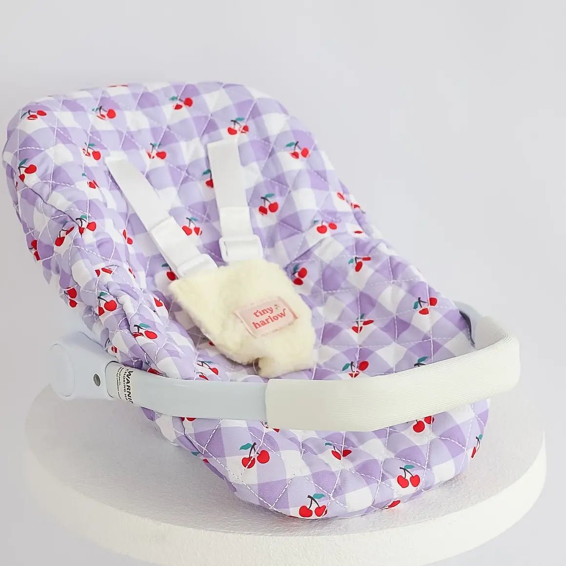 TINY HARLOW | DOLL CAR SEAT / CAPSULE - LILAC CHERRY GINGHAM by TINY HARLOW - The Playful Collective