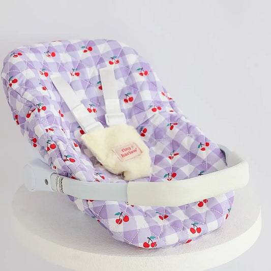 TINY HARLOW | DOLL CAR SEAT / CAPSULE - LILAC CHERRY GINGHAM by TINY HARLOW - The Playful Collective