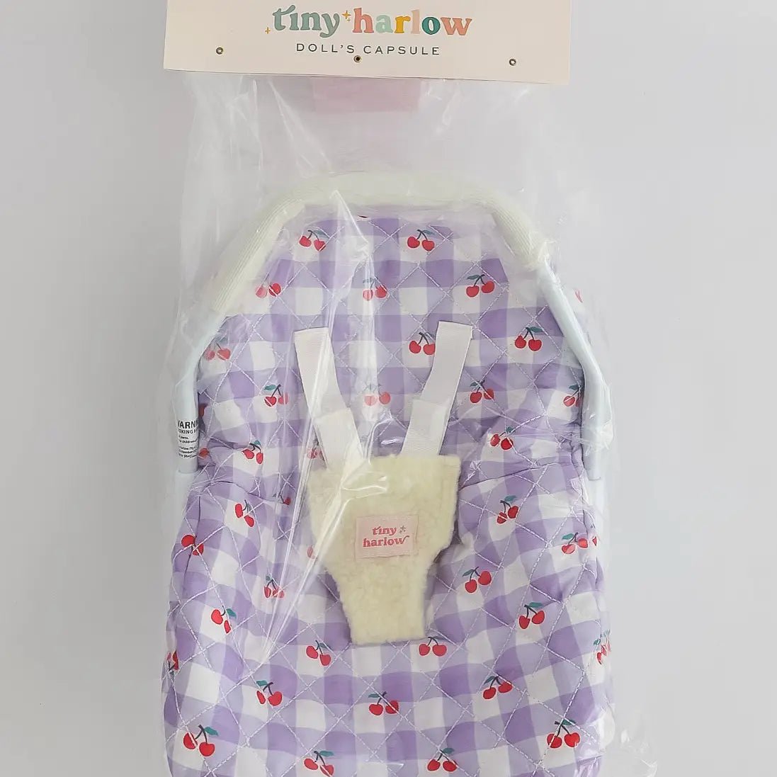 TINY HARLOW | DOLL CAR SEAT / CAPSULE - LILAC CHERRY GINGHAM by TINY HARLOW - The Playful Collective