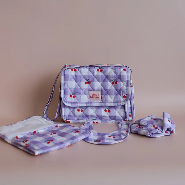 TINY HARLOW | TINY NURTURER'S GIFT PACK - NAPPY BAG, MAGIC MILK & BABY CEREAL - LILAC GINGHAM CHERRY by TINY HARLOW - The Playful Collective