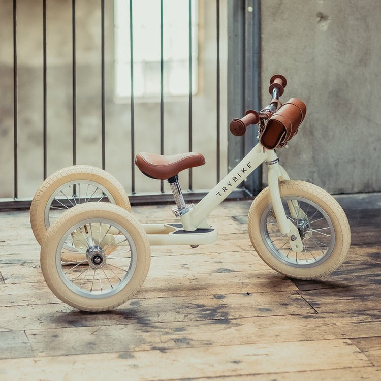 TRYBIKE | STEEL 2-IN-1 TRICYCLE & BALANCE BIKE - CREAM WITH HANDLEBAR BASKET *NEW - PRE-ORDER NOW!* by TRYBIKE - The Playful Collective