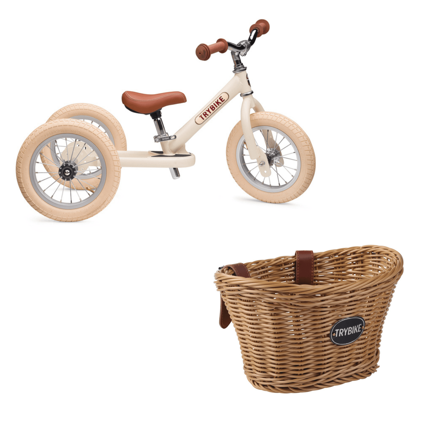 TRYBIKE | STEEL 2-IN-1 TRICYCLE & BALANCE BIKE - CREAM WITH HANDLEBAR BASKET *NEW - PRE-ORDER NOW!* by TRYBIKE - The Playful Collective